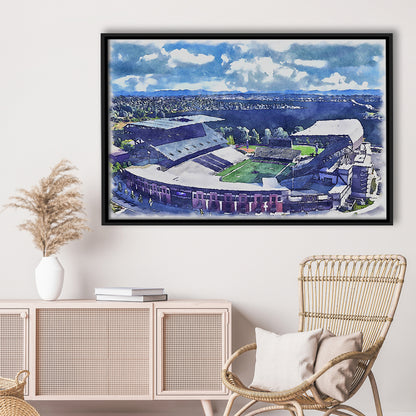 Husky Painting Stadium Watercolor, Seattle Washington Watercolor, Sport Gift Art, Framed Canvas Print Wall Art