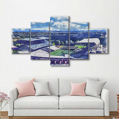 Husky Painting Stadium Watercolor, Seattle Washington Watercolor, Sport Art, Mixed 5 Panel, Canvas Print Wall Art