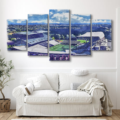 Husky Painting Stadium Watercolor, Seattle Washington Watercolor, Sport Art, Mixed 5 Panel, Canvas Print Wall Art