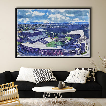 Husky Painting Stadium Watercolor, Seattle Washington Watercolor, Sport Gift Art, Framed Canvas Print Wall Art