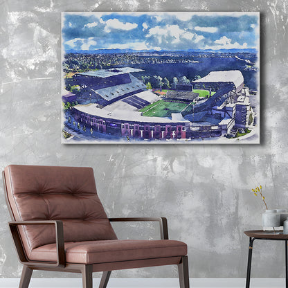 Husky Painting Stadium Watercolor, Seattle Washington Watercolor, Sport Art, Gifts for him, Canvas Print Wall Art