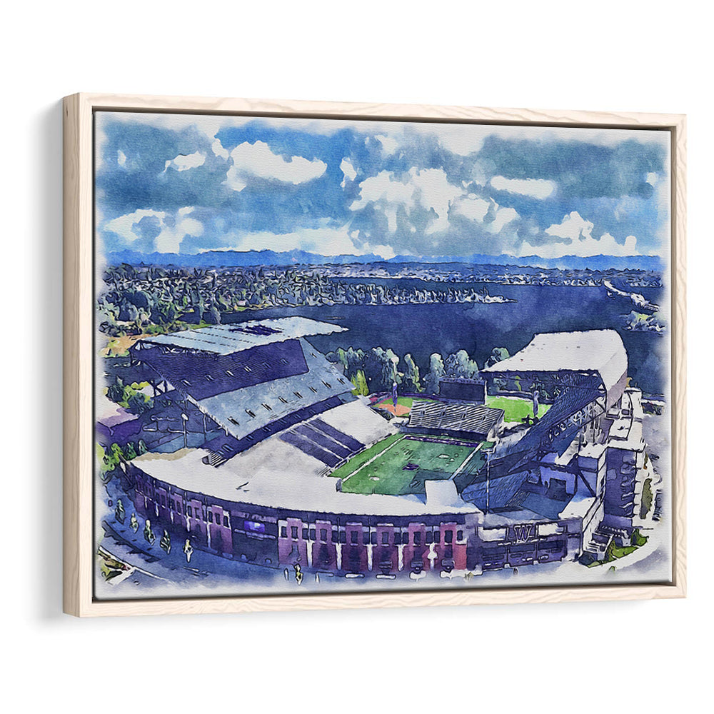 Husky Painting Stadium Watercolor, Seattle Washington Watercolor, Sport Gift Art, Framed Canvas Print Wall Art