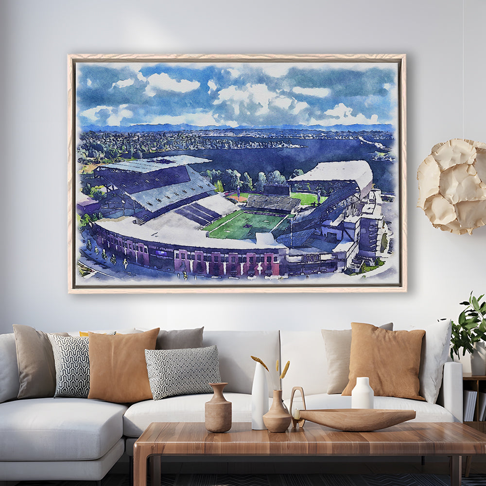 Husky Painting Stadium Watercolor, Seattle Washington Watercolor, Sport Gift Art, Framed Canvas Print Wall Art