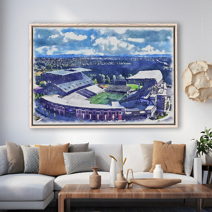 Husky Painting Stadium Watercolor, Seattle Washington Watercolor, Sport Gift Art, Framed Canvas Print Wall Art