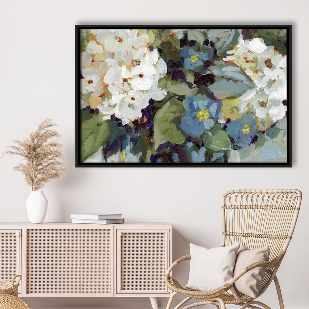 Hydrangea Arrangement Large Stretched Canvas Floating Frame Wall Art Print, Framed Cavas Print, Floating Frame