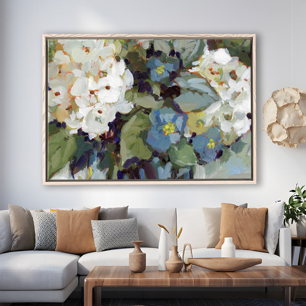 Hydrangea Arrangement Large Stretched Canvas Floating Frame Wall Art Print, Framed Cavas Print, Floating Frame