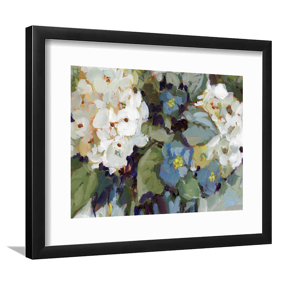 Hydrangea Arrangement Large Stretched Floating Frame Wall Art Print, Framed Art Print White Border