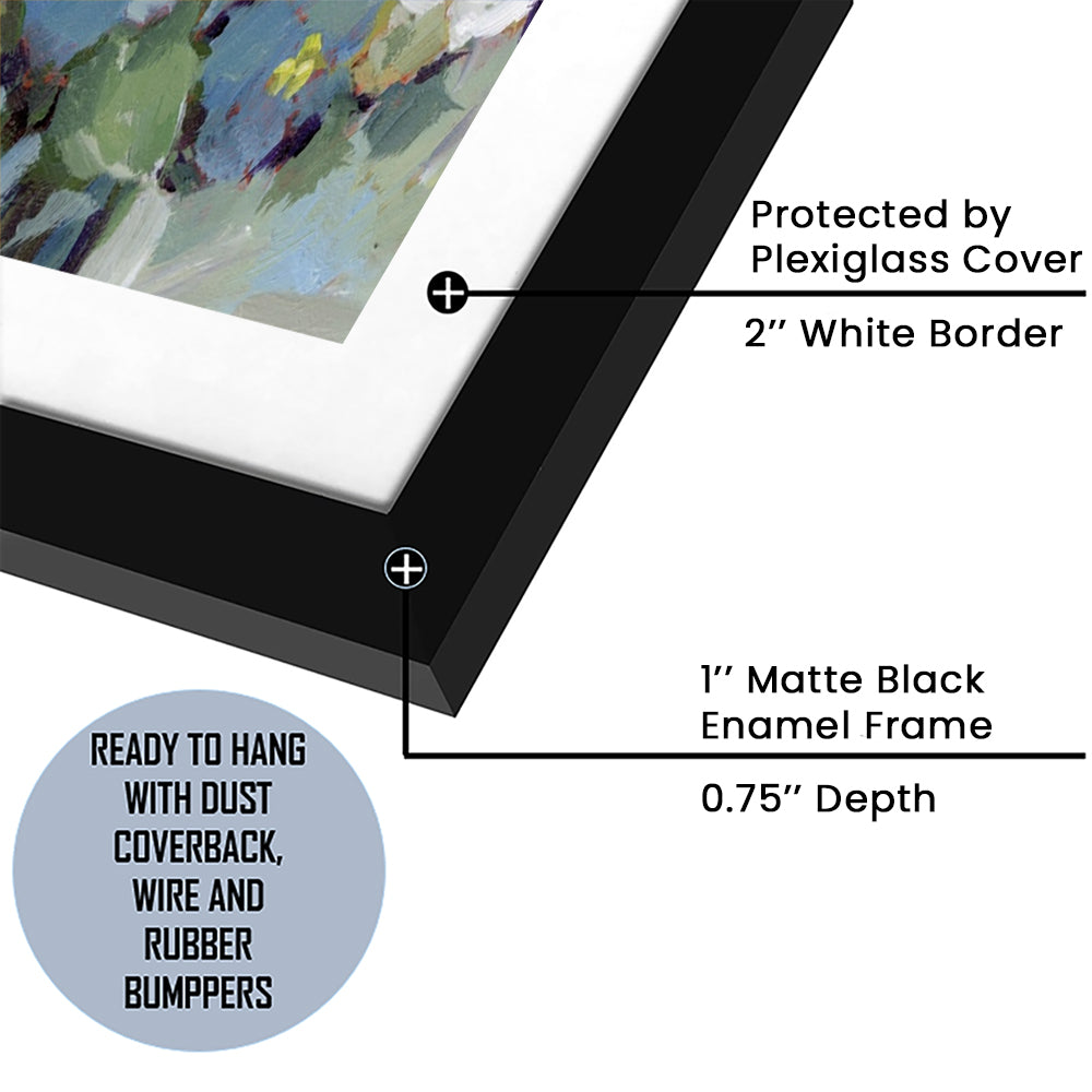 Hydrangea Arrangement Large Stretched Floating Frame Wall Art Print, Framed Art Print White Border