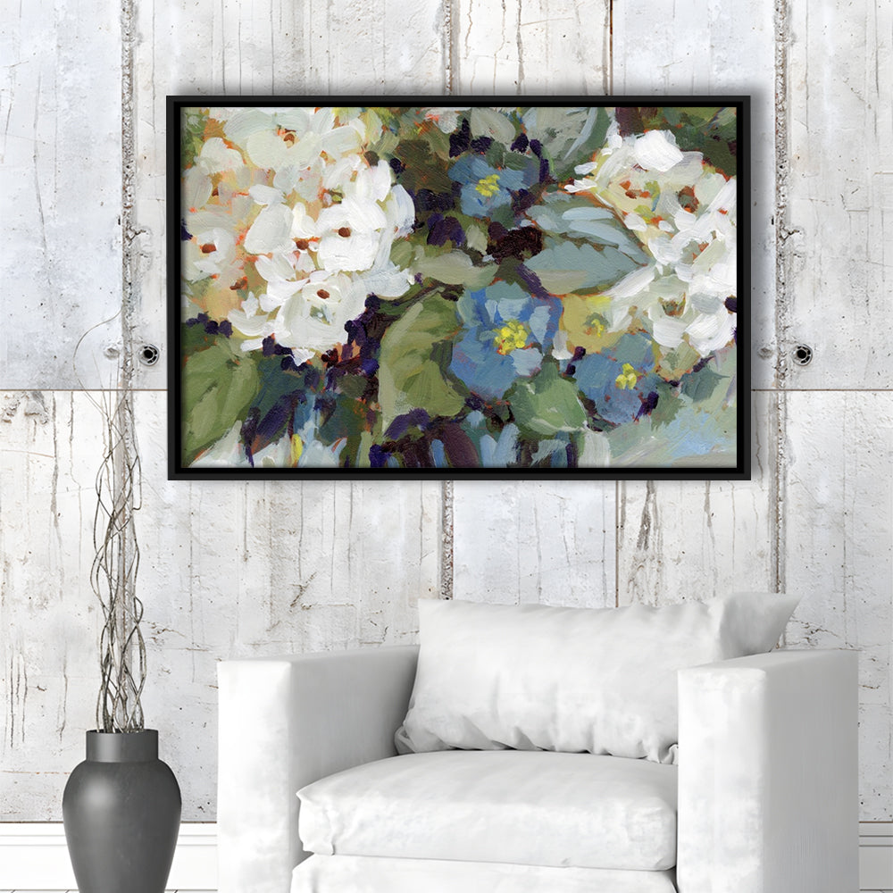 Hydrangea Arrangement Large Stretched Canvas Floating Frame Wall Art Print, Framed Cavas Print, Floating Frame