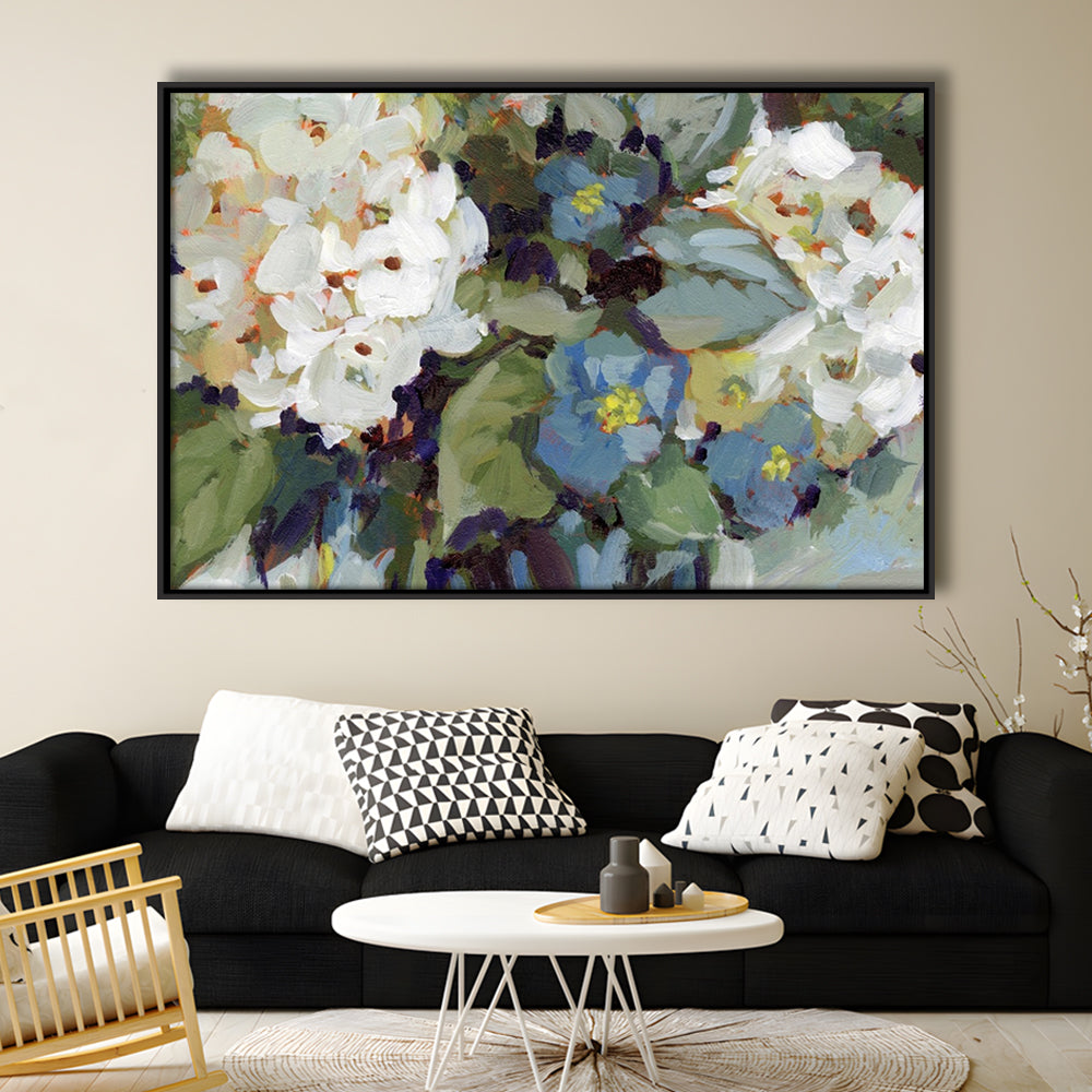 Hydrangea Arrangement Large Stretched Canvas Floating Frame Wall Art Print, Framed Cavas Print, Floating Frame