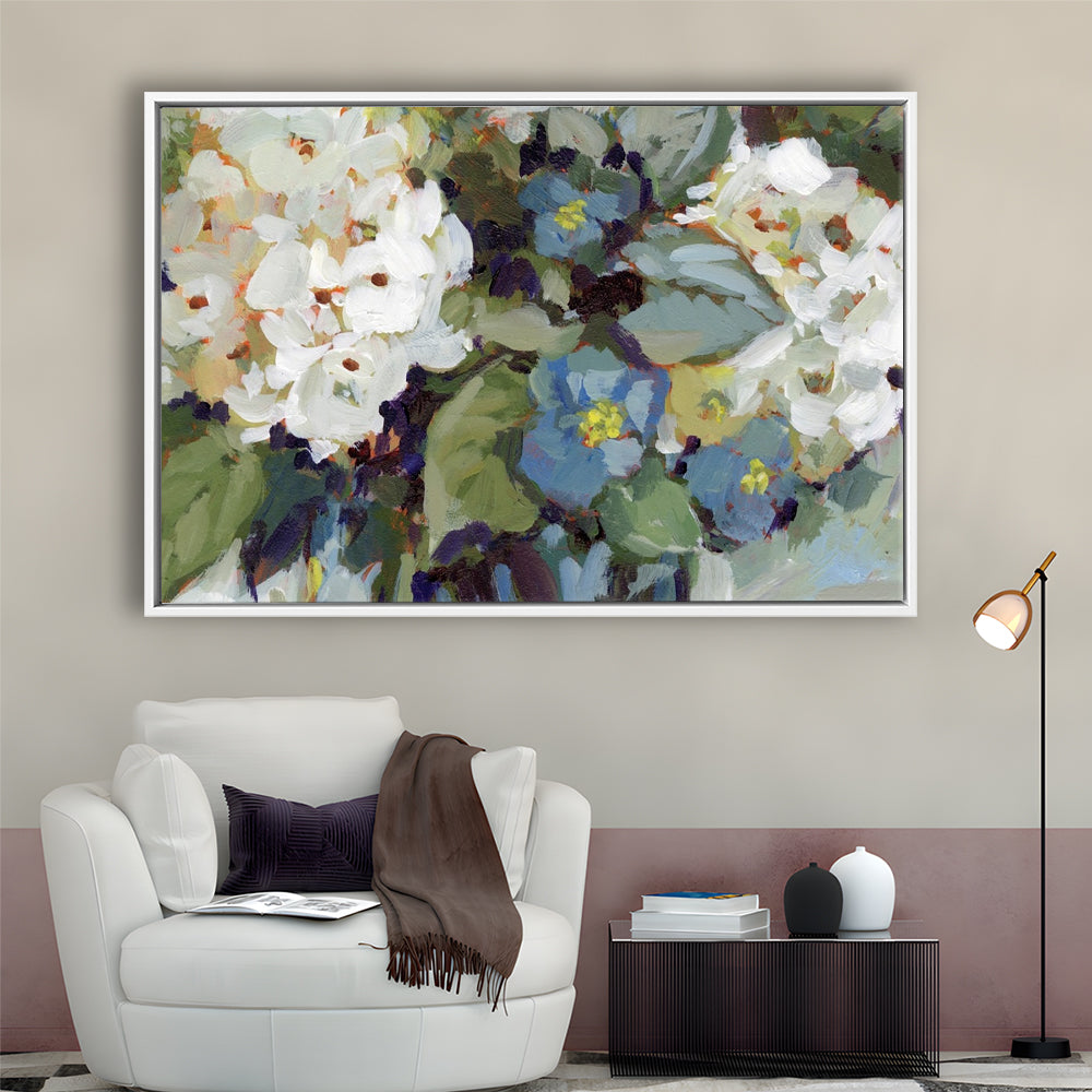 Hydrangea Arrangement Large Stretched Canvas Floating Frame Wall Art Print, Framed Cavas Print, Floating Frame