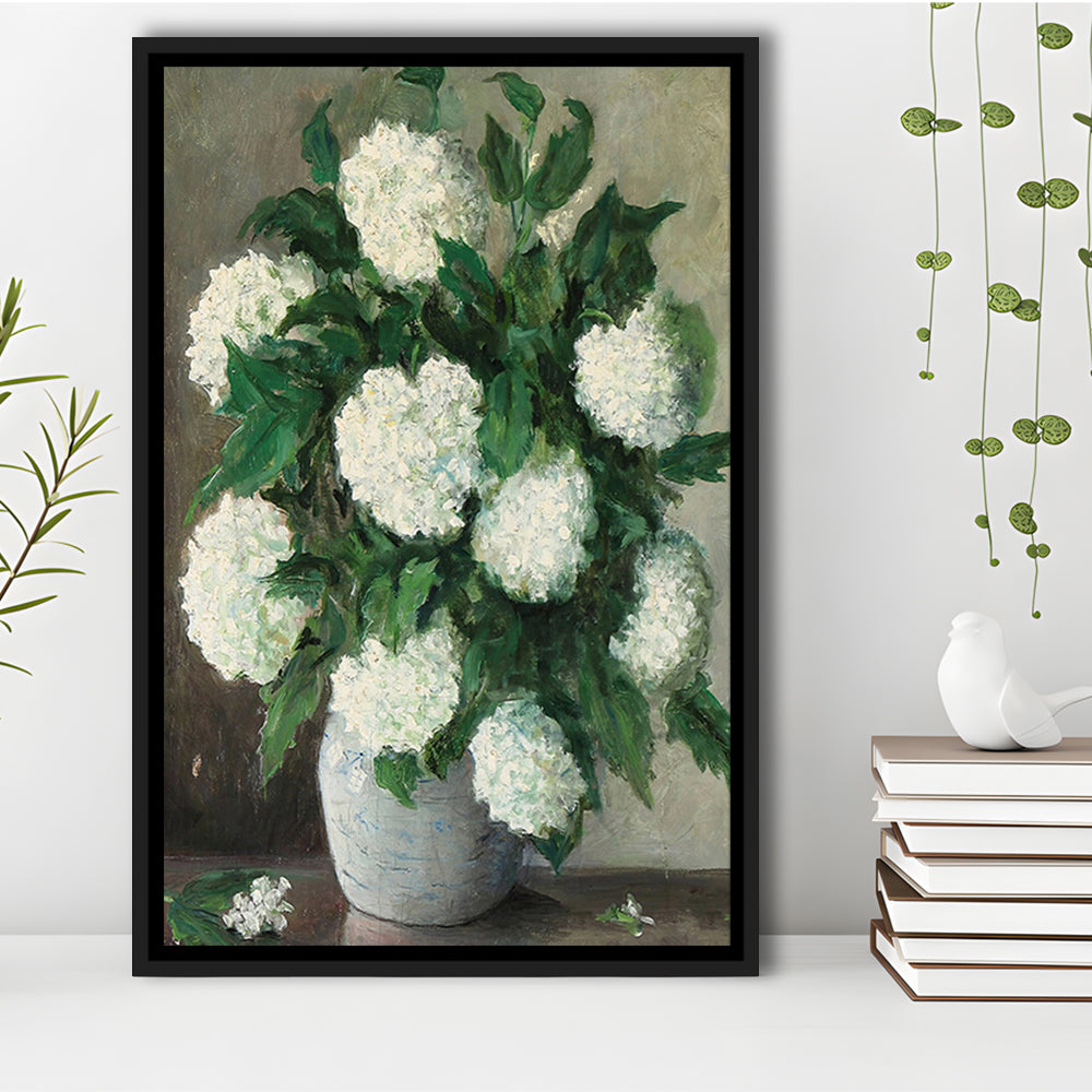 Hydrangeas Still Life Vintage Art Print Antique Art, Framed Canvas Print Wall Art, Floating Frame