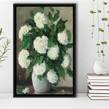 Hydrangeas Still Life Vintage Art Print Antique Art, Framed Canvas Print Wall Art, Floating Frame