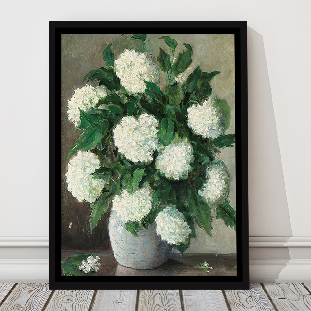 Hydrangeas Still Life Vintage Art Print Antique Art, Framed Canvas Print Wall Art, Floating Frame