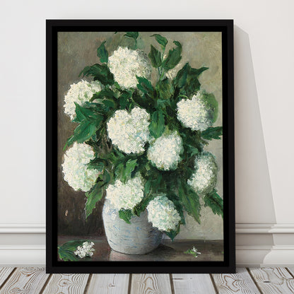 Hydrangeas Still Life Vintage Art Print Antique Art, Framed Canvas Print Wall Art, Floating Frame