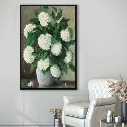 Hydrangeas Still Life Vintage Art Print Antique Art, Framed Canvas Print Wall Art, Floating Frame