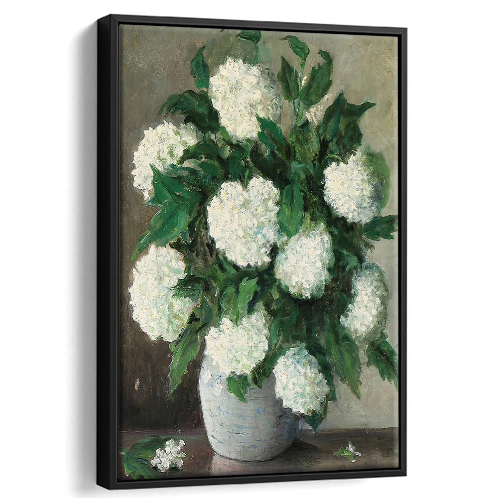 Hydrangeas Still Life Vintage Art Print Antique Art, Framed Canvas Print Wall Art, Floating Frame