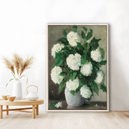 Hydrangeas Still Life Vintage Art Print Antique Art, Framed Canvas Print Wall Art, Floating Frame