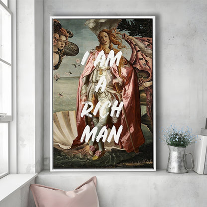 I Am A Rich Man Print Venus Feminist Wall Print Altered Art Quote Venus Print, Framed Canvas Prints Wall Art