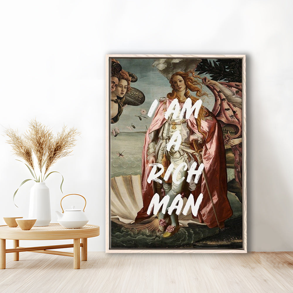 I Am A Rich Man Print Venus Feminist Wall Print Altered Art Quote Venus Print, Framed Canvas Prints Wall Art