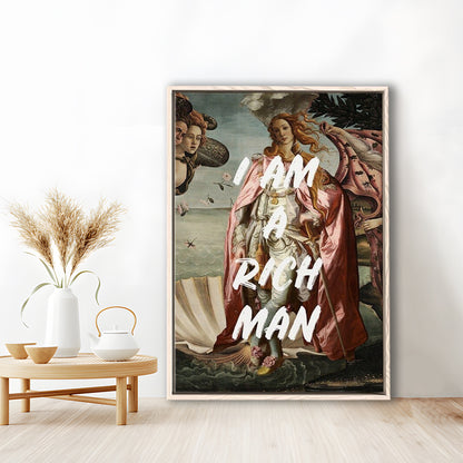 I Am A Rich Man Print Venus Feminist Wall Print Altered Art Quote Venus Print, Framed Canvas Prints Wall Art