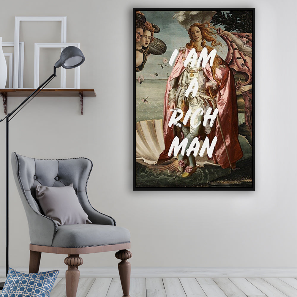I Am A Rich Man Print Venus Feminist Wall Print Altered Art Quote Venus Print, Framed Canvas Prints Wall Art