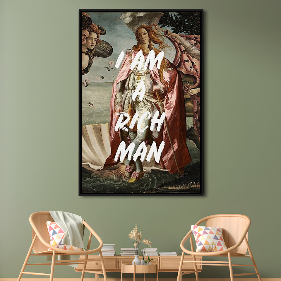 I Am A Rich Man Print Venus Feminist Wall Print Altered Art Quote Venus Print, Framed Canvas Prints Wall Art