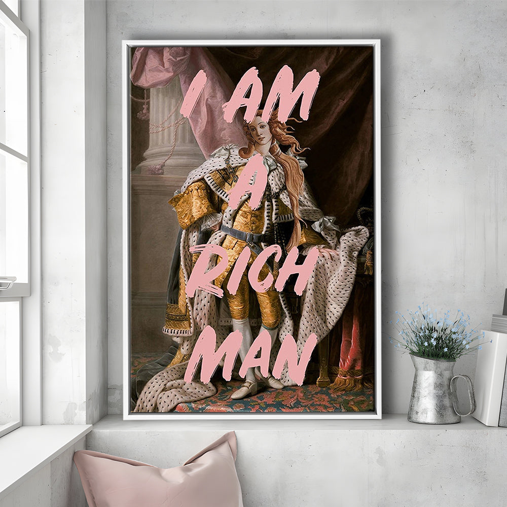 I Am A Rich Man Wall Art Print Venus Feminist Wall Print Altered Art Quote Print, Framed Canvas Prints Wall Art