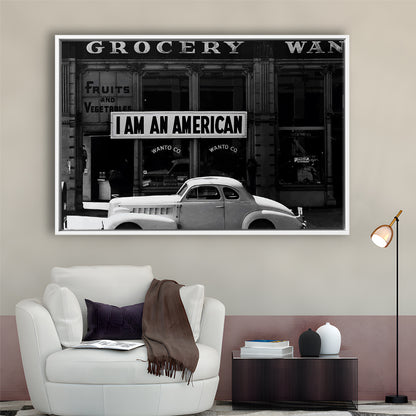 I Am An American Print, 1940 Vintage Photo, American Patriotism, Museum Quality, Floating Framed Canvas Print