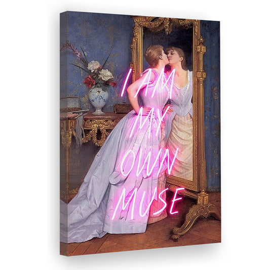 I Am My Own Muse Feminist Altered Art Print Vintage Quote Prints Art Pink Decor, Canvas Prints Wall Art