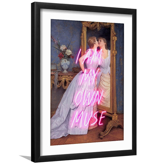 I Am My Own Muse Feminist Altered Art Print Vintage Quote Prints Art Pink Decor, Framed Art Prints White Border Wall Decor