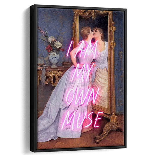 I Am My Own Muse Feminist Altered Art Print Vintage Quote Prints Art Pink Decor, Framed Canvas Prints Wall Art