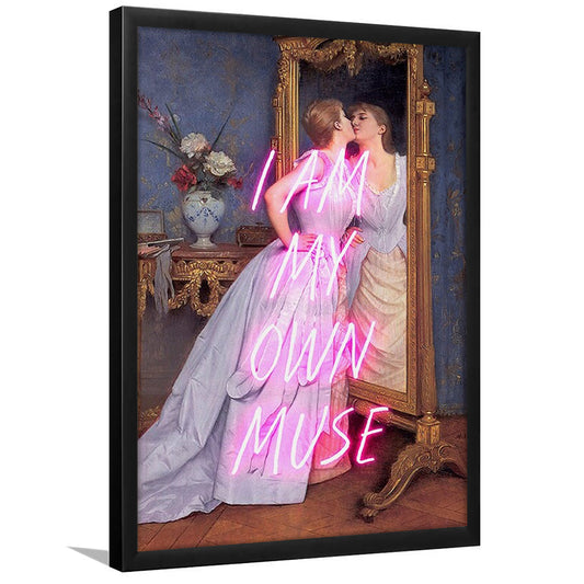 I Am My Own Muse Feminist Altered Art Print Vintage Quote Prints Art Pink Decor, Framed Art Prints Wall Decor