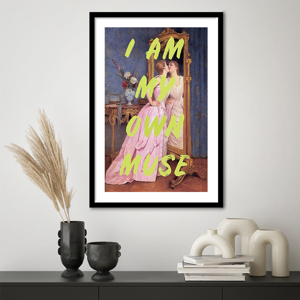 I Am My Own Muse Feminist Art, Neon Quotes, Gift For Her, Quote Print, Feminist Gifts, Framed Art Prints White Border Wall Decor