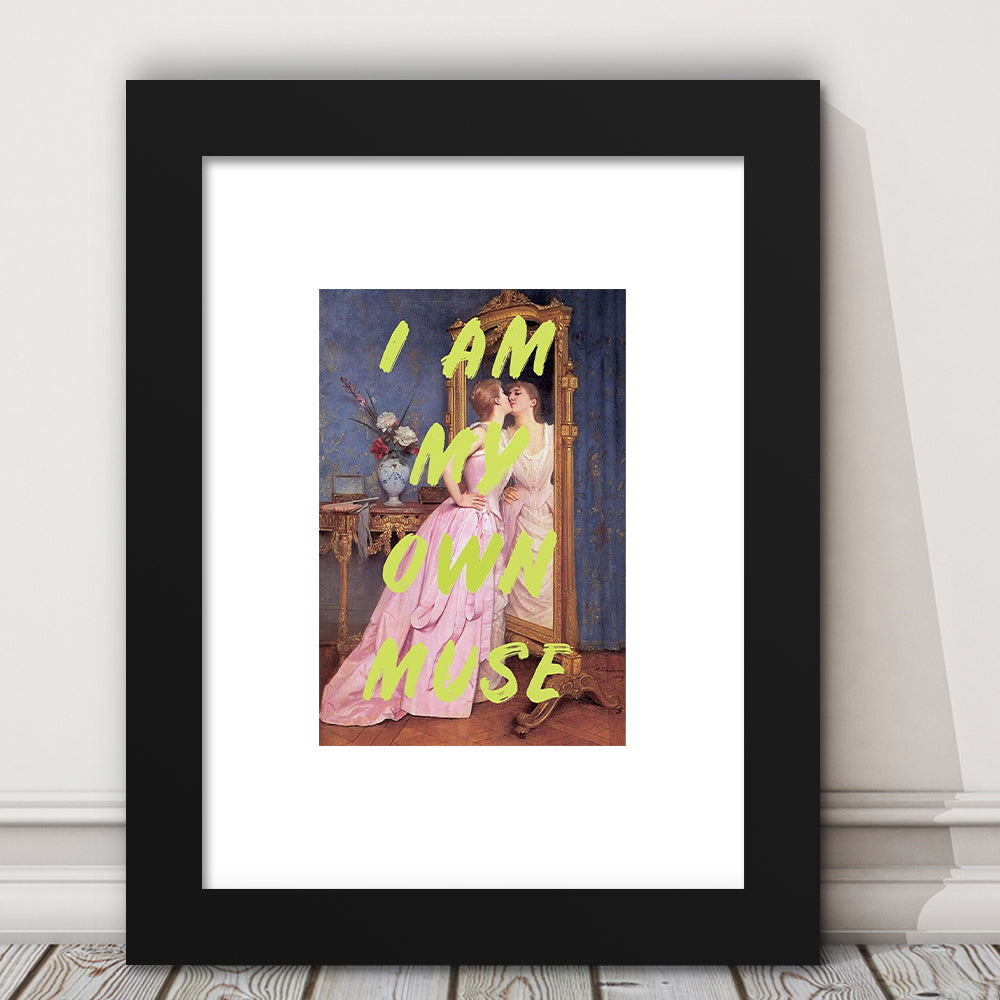 I Am My Own Muse Feminist Art, Neon Quotes, Gift For Her, Quote Print, Feminist Gifts, Framed Art Prints White Border Wall Decor