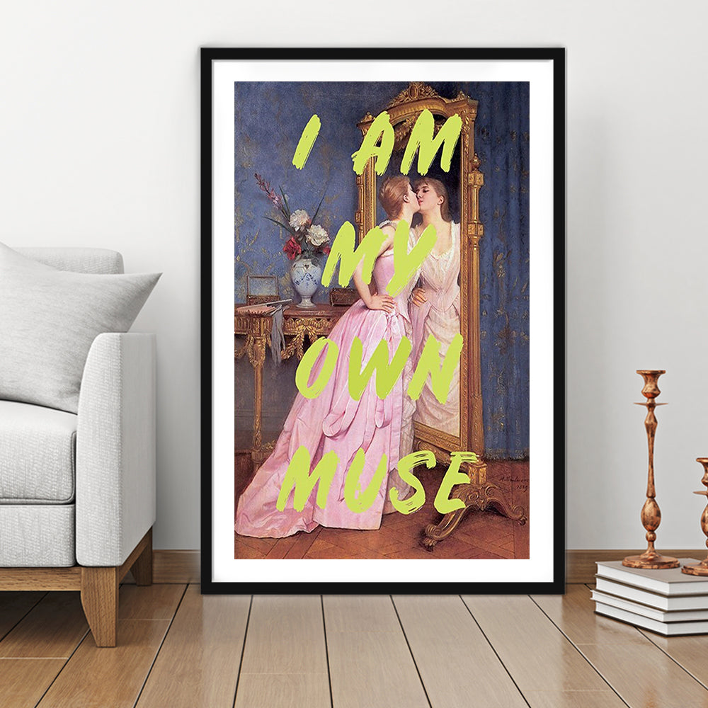 I Am My Own Muse Feminist Art, Neon Quotes, Gift For Her, Quote Print, Feminist Gifts, Framed Art Prints White Border Wall Decor