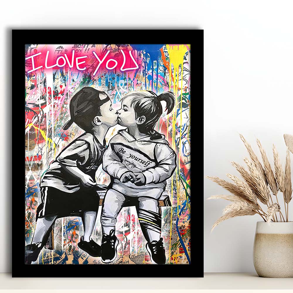I Love You Neon Sign Effect, Framed Art Print, Picture Framed Wall Art Decor