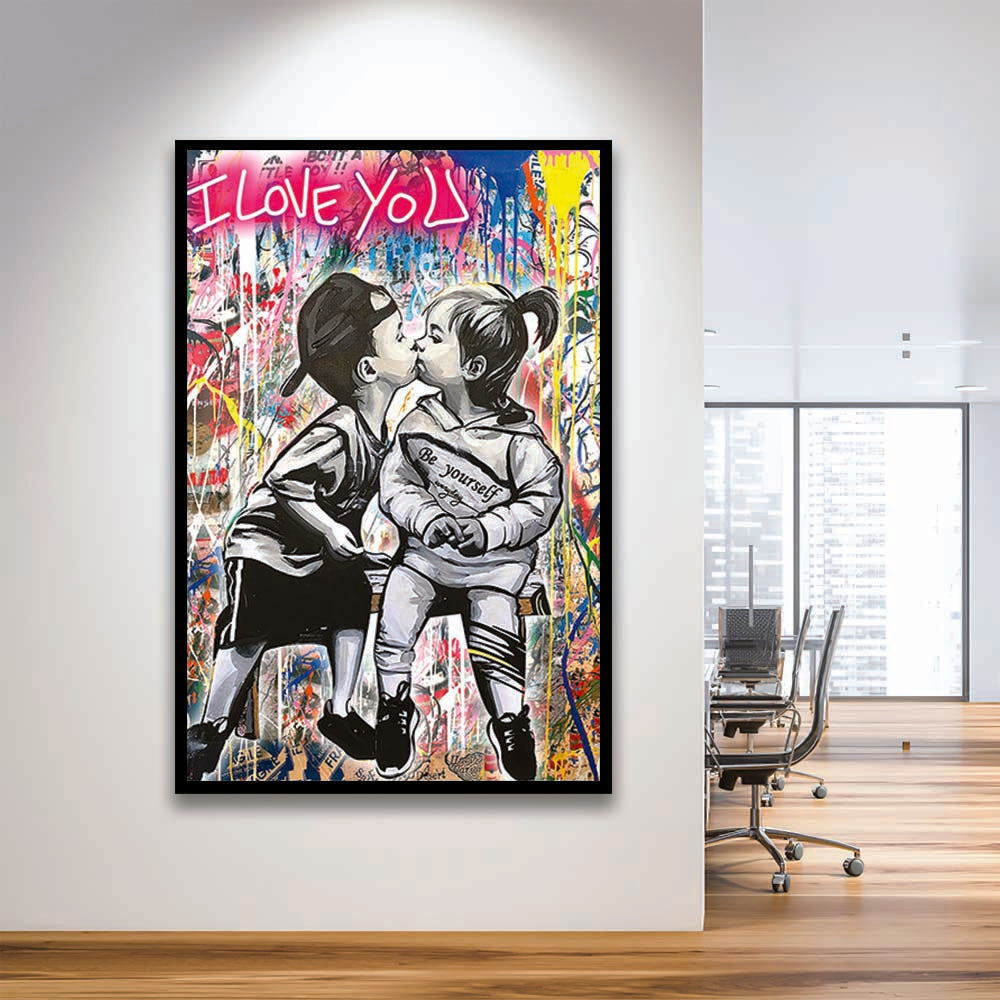 I Love You Neon Sign Effect, Framed Art Print, Picture Framed Wall Art Decor