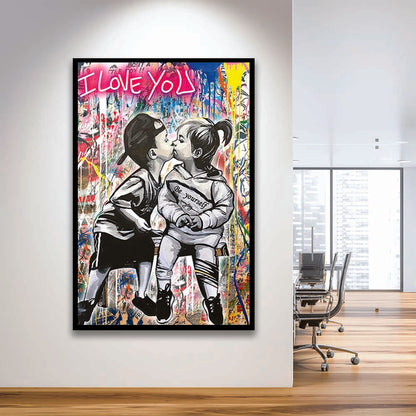 I Love You Neon Sign Effect, Framed Art Print, Picture Framed Wall Art Decor