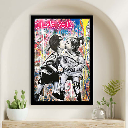 I Love You Neon Sign Effect, Framed Art Print, Picture Framed Wall Art Decor