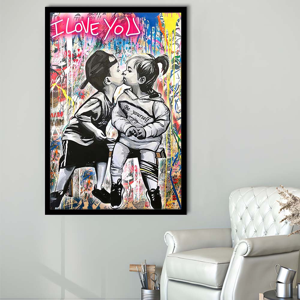 I Love You Neon Sign Effect, Framed Art Print, Picture Framed Wall Art Decor
