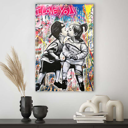 I Love You Neon Sign Effect, Canvas Print, Luxury Wall Art Decor, Modern Art