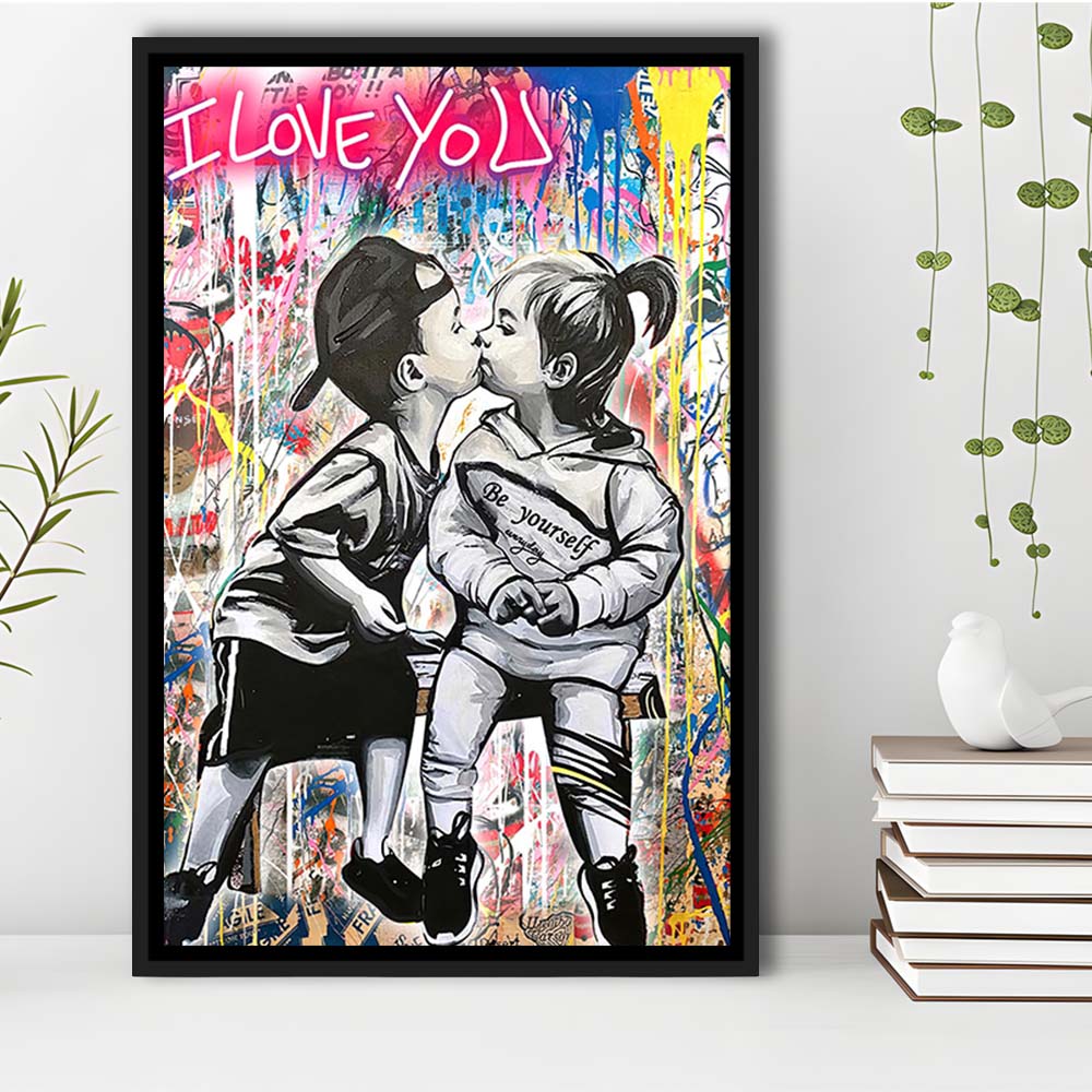 I Love You Neon Sign Effect, Framed Canvas Print, Floating Frame, Luxury Wall Art Decor