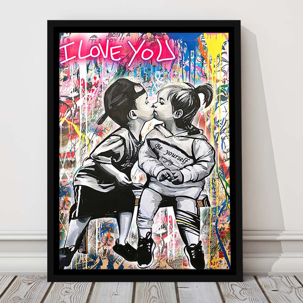 I Love You Neon Sign Effect, Framed Canvas Print, Floating Frame, Luxury Wall Art Decor
