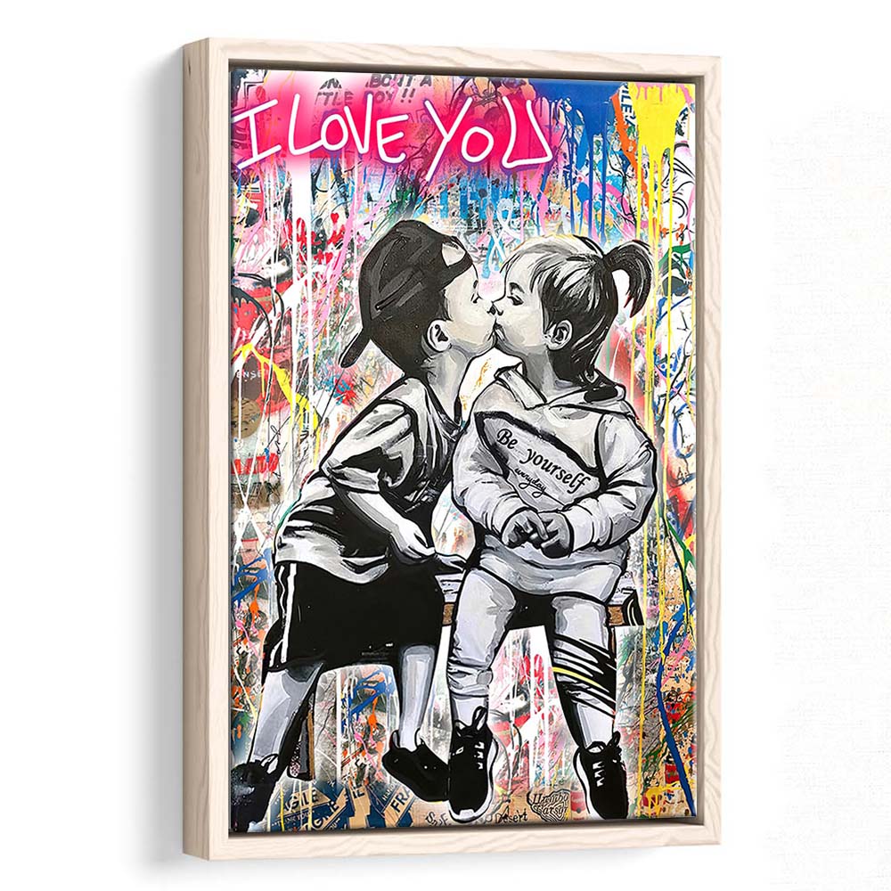 I Love You Neon Sign Effect, Framed Canvas Print, Floating Frame, Luxury Wall Art Decor