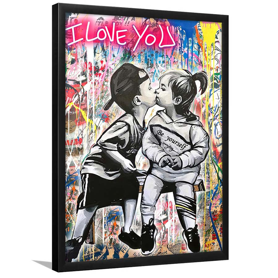 I Love You Neon Sign Effect, Framed Art Print, Picture Framed Wall Art Decor