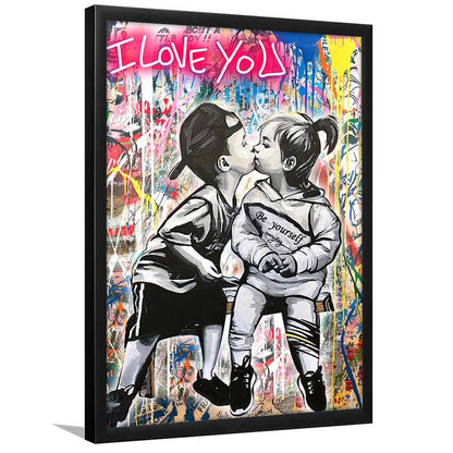 I Love You Neon Sign Effect, Framed Art Print, Picture Framed Wall Art Decor