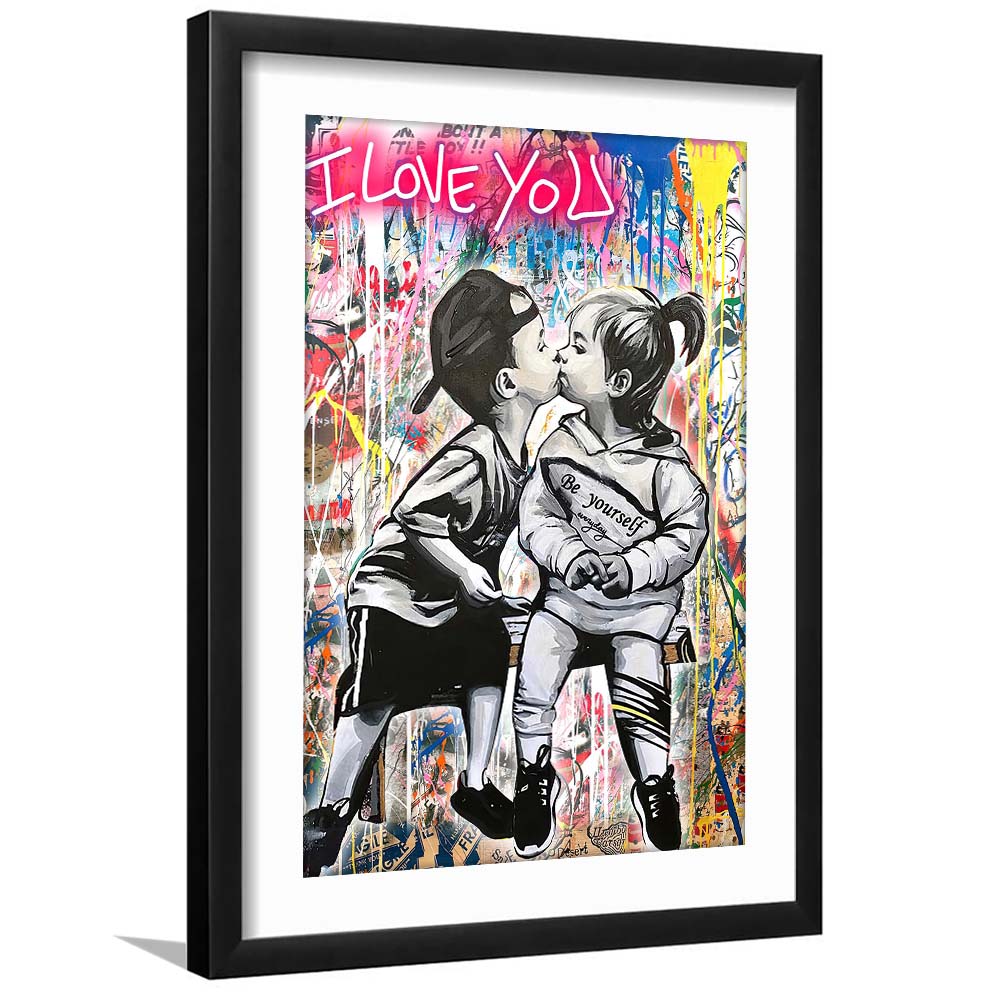 I Love You Neon Sign Effect, Framed Art Print, Luxury Pictures Framed, White Border