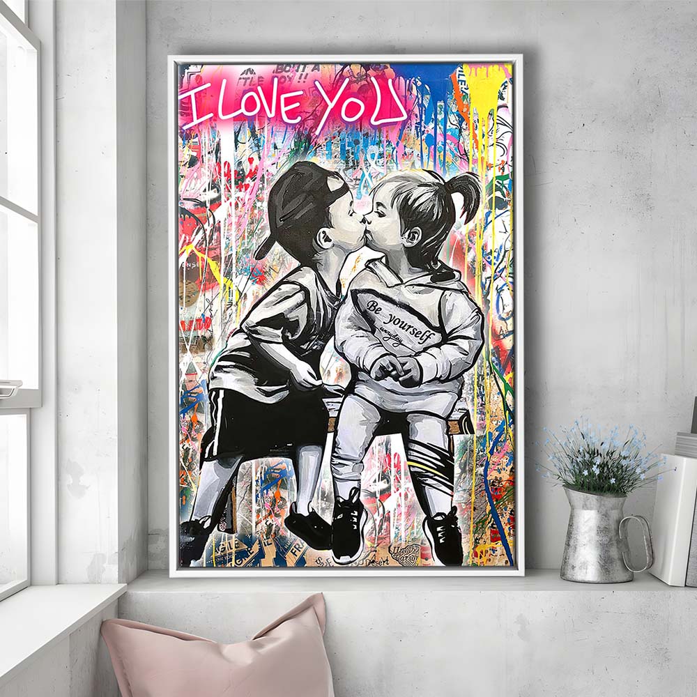 I Love You Neon Sign Effect, Framed Canvas Print, Floating Frame, Luxury Wall Art Decor