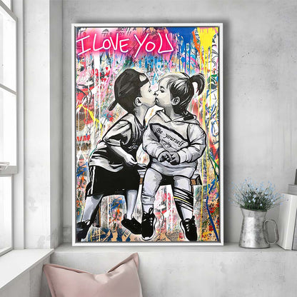 I Love You Neon Sign Effect, Framed Canvas Print, Floating Frame, Luxury Wall Art Decor